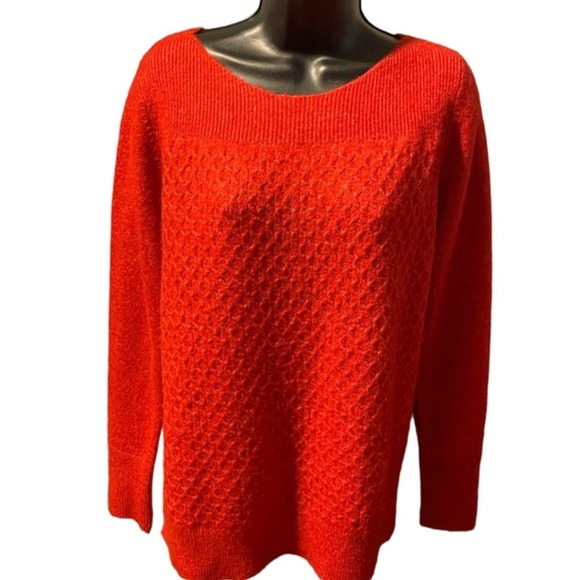 Loft Red Textured Boatneck Sweater Sz L - Picture 1 of 7
